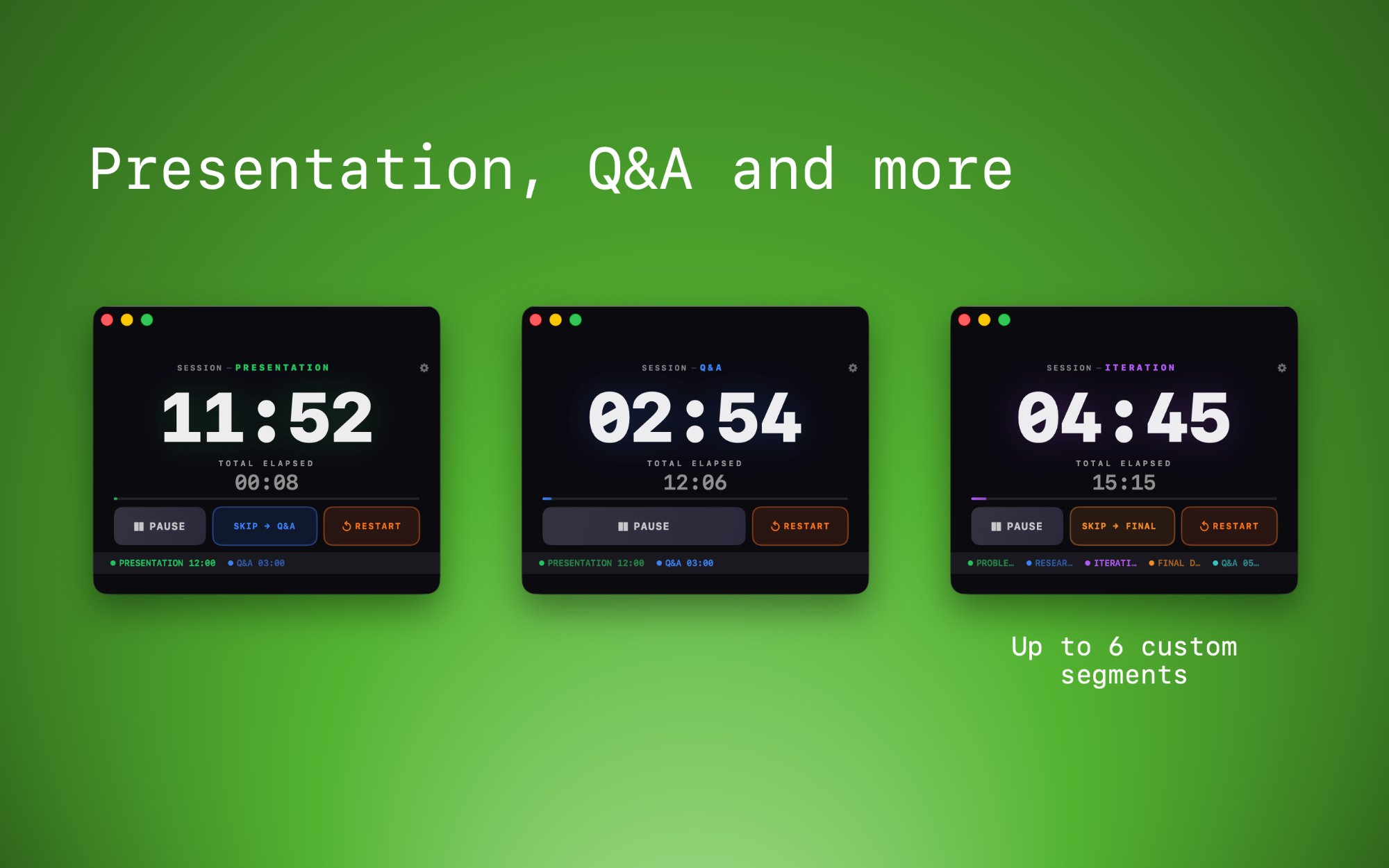 Multiple session segments — Presentation, Q&A, and more