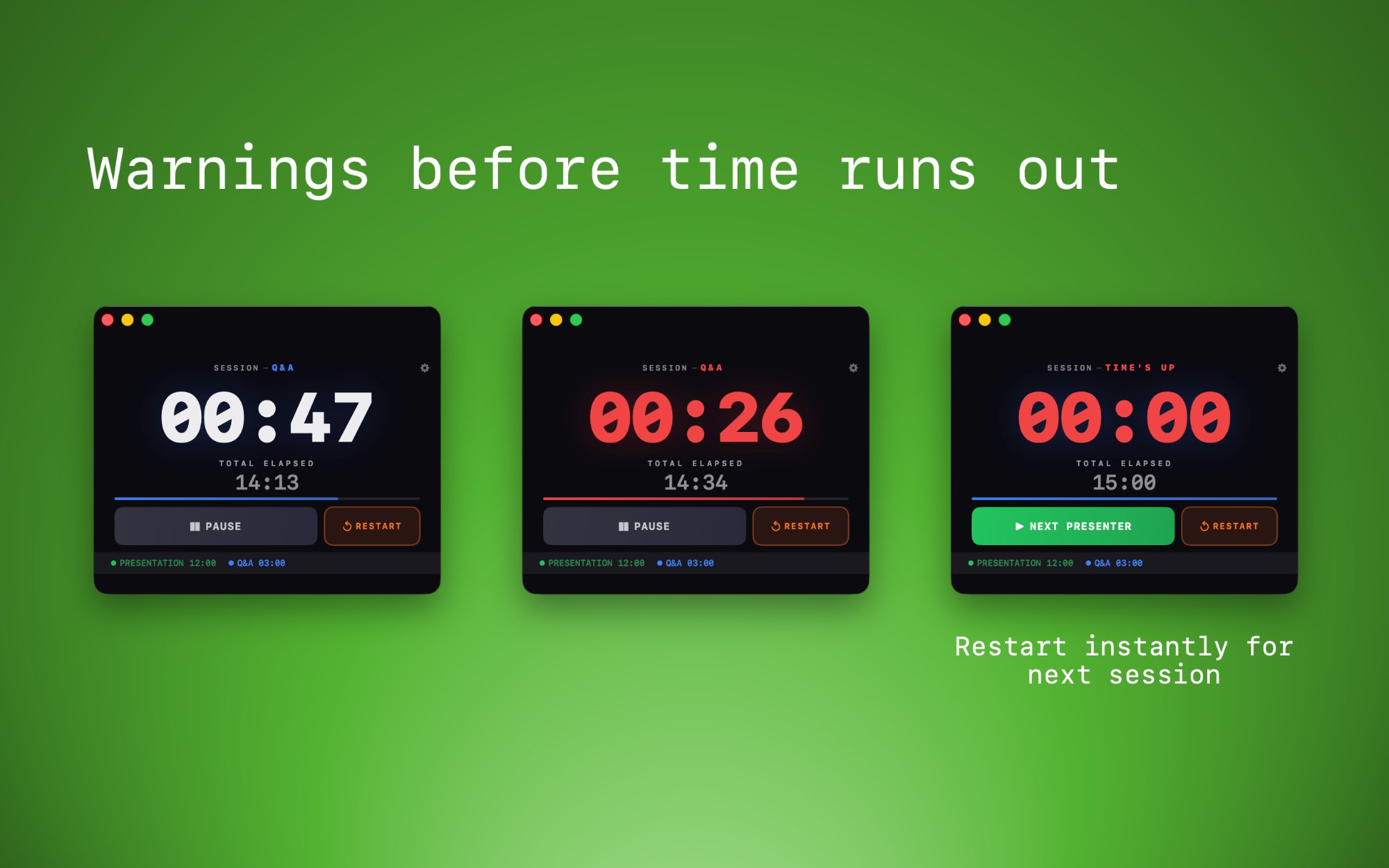 Visual warning states as time runs out